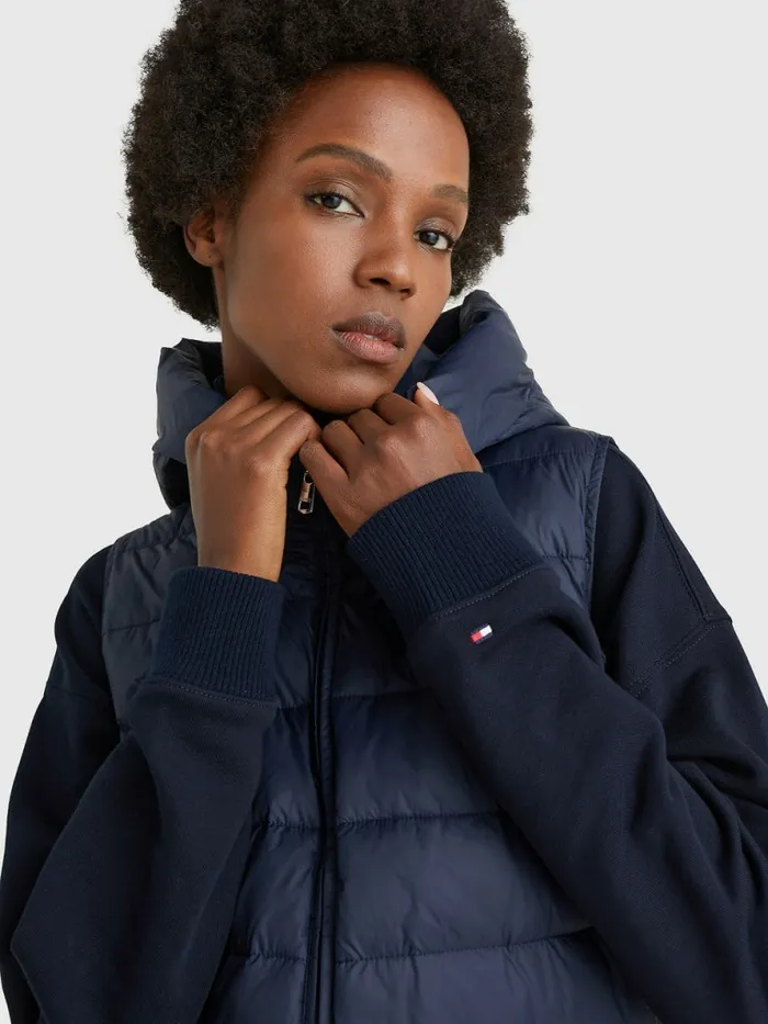 Tommy Hilfiger Th Protect Hooded Padded Vest Desert Sky Womens Coats and Jackets On Sale