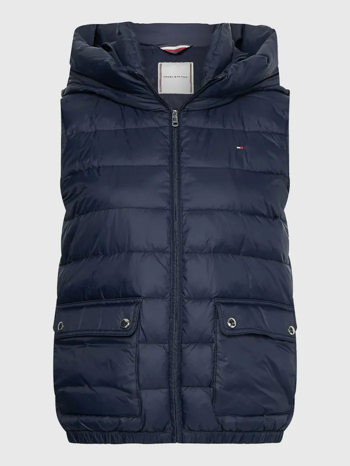 Tommy Hilfiger Th Protect Hooded Padded Vest Desert Sky Womens Coats and Jackets On Sale