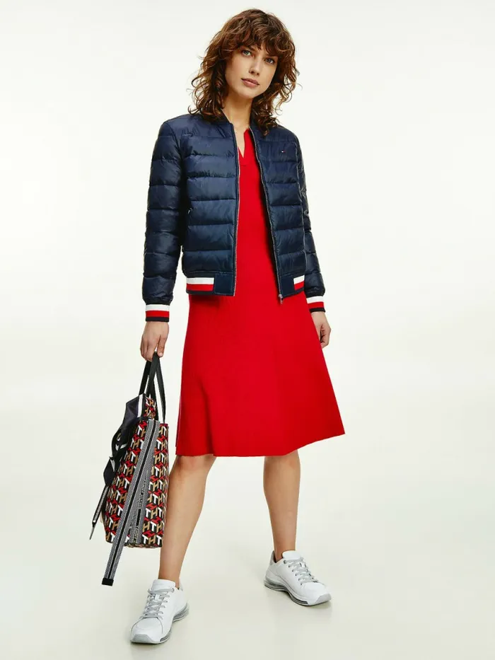Tommy Hilfiger Th Protect Lightweight Filled Bomber Jacket Desert Sky Womens Coats and Jackets Online