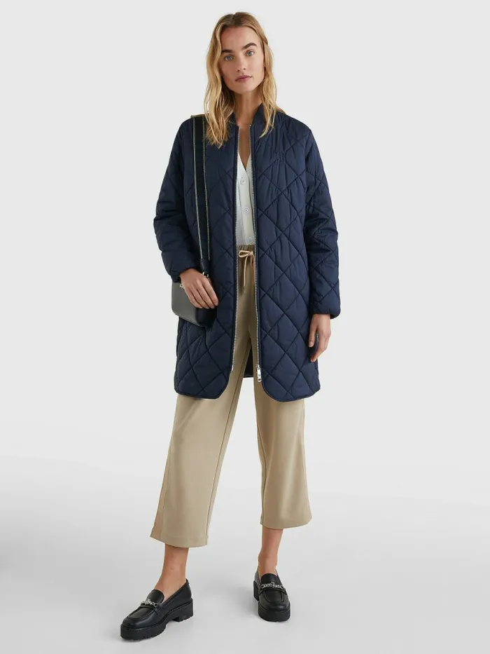 Tommy Hilfiger Th Protect Longline Quilted Bomber Coat Desert Sky Womens Coats and Jackets Gift 4 You