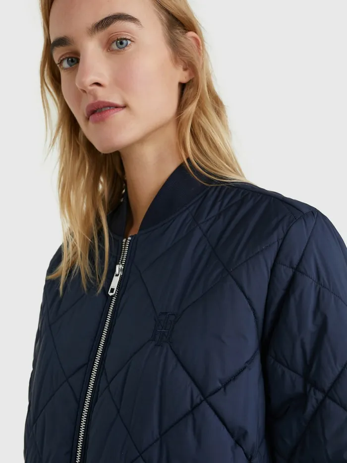 Tommy Hilfiger Th Protect Longline Quilted Bomber Coat Desert Sky Womens Coats and Jackets Gift 4 You
