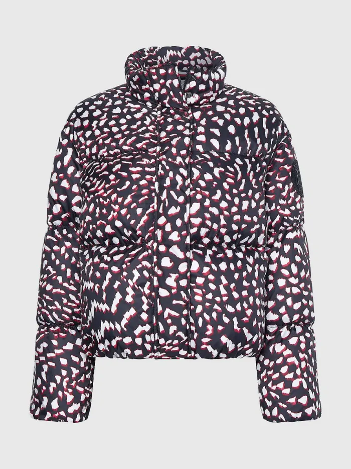 Tommy Hilfiger Th Protect Relaxed Fit Down Jacket Large Feather PrtRed White Black Womens Coats and Jackets Cheap On Sale