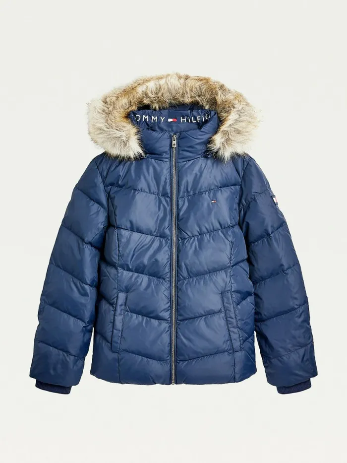 Tommy Hilfiger Th Protect Removable Hood DownFilled Jacket Twilight Navy Girls Coats and Jackets Gift 4 You