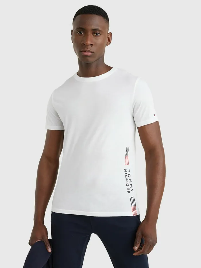 Tommy Hilfiger Th Stretch Logo Print TShirt White Mens TShirts For Sale