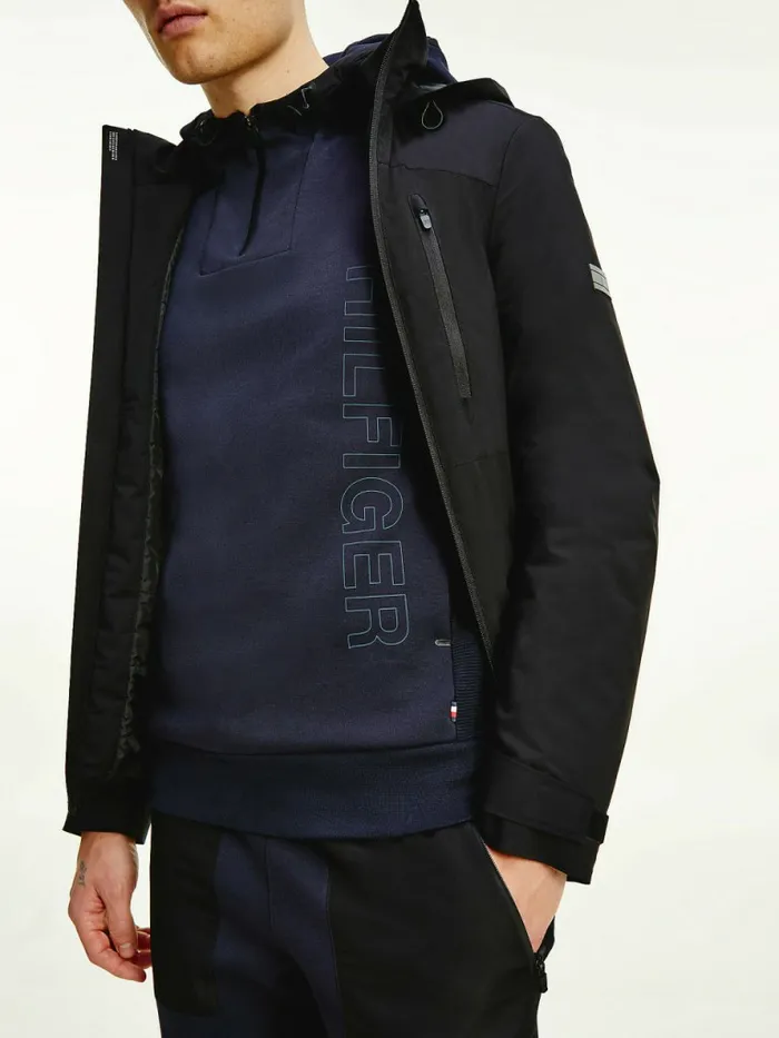 Tommy Hilfiger Th Tech Essential Hooded Jacket Black Mens Coats and Jackets Popular