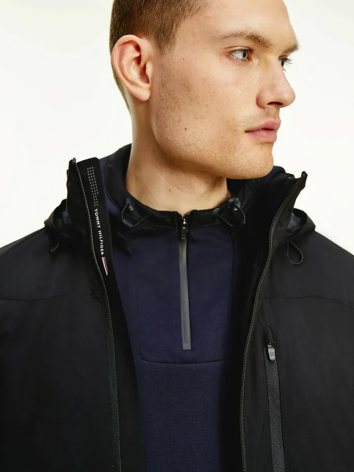 Tommy Hilfiger Th Tech Essential Hooded Jacket Black Mens Coats and Jackets Popular