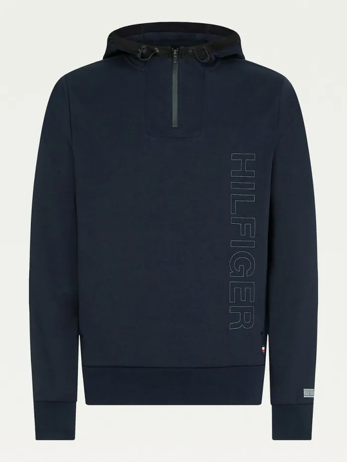 Tommy Hilfiger Th Tech Essential Logo QuarterZip Hoody Desert Sky Mens Sweatshirts and Hoodies Sale