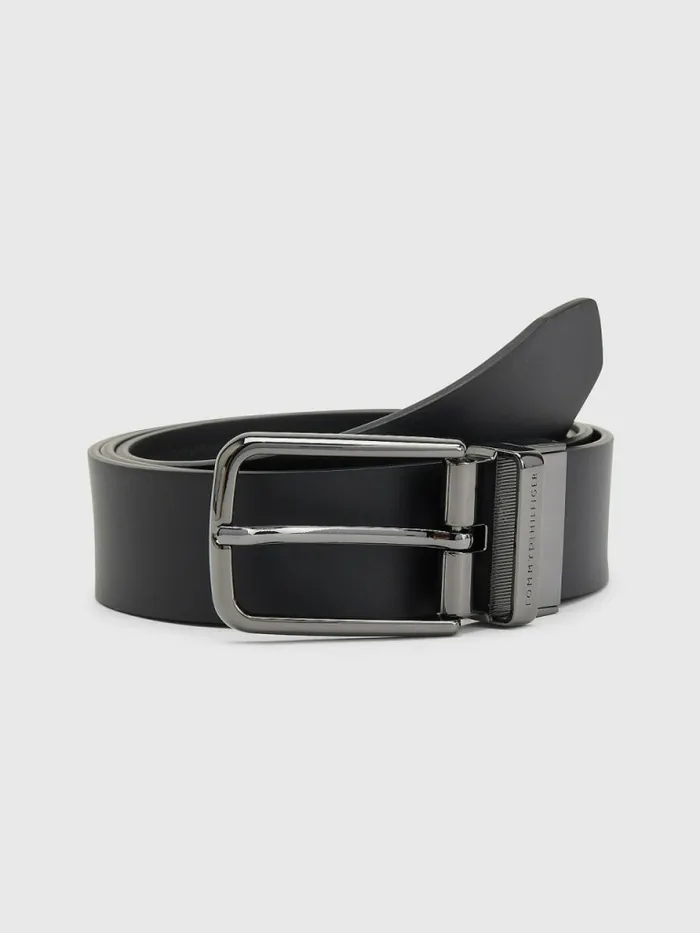 Tommy Hilfiger Th Tech Reversible Leather Flag Belt BlackBlack Flag Monogram Mens Belts Sale