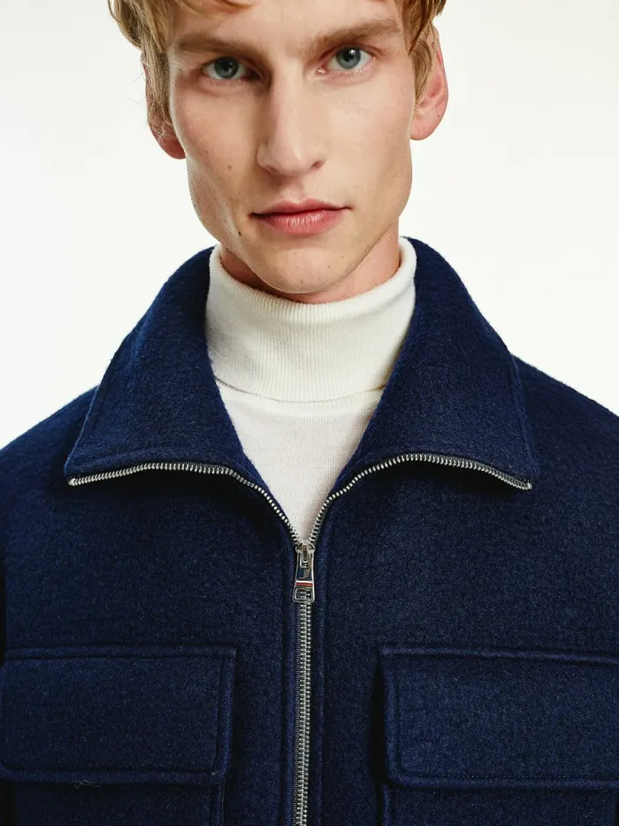 Tommy Hilfiger Th Tech Wool Blend ZipThru Shacket Desert Sky Mens Coats and Jackets Online