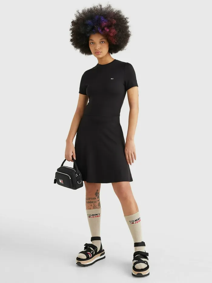 Tommy Hilfiger Tie Back Fit And Flare Dress Black Womens Dresses and Jumpsuits For Sale