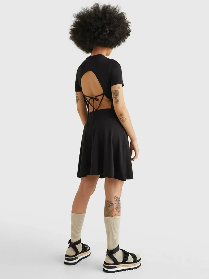 Tommy Hilfiger Tie Back Fit And Flare Dress Black Womens Dresses and Jumpsuits For Sale
