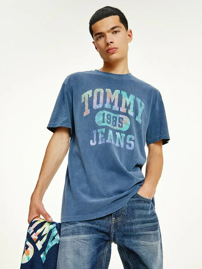 Tommy Hilfiger TieDye Logo TShirt Twilight Navy Mens TShirts Cheap On Sale