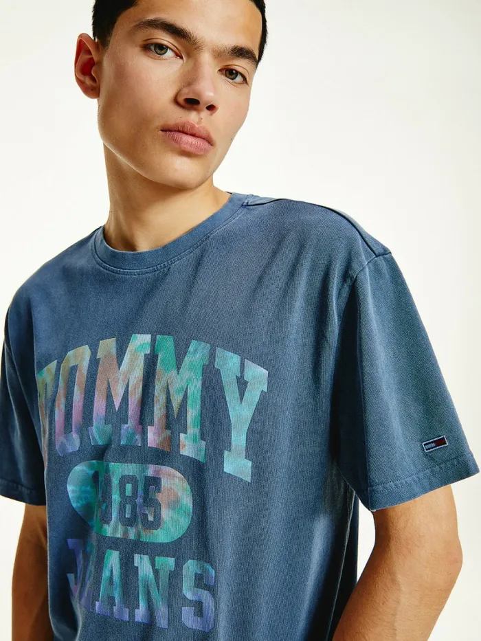Tommy Hilfiger TieDye Logo TShirt Twilight Navy Mens TShirts Cheap On Sale