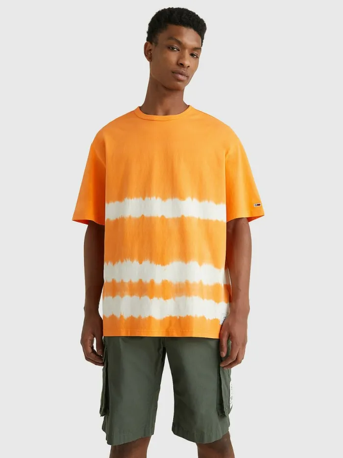 Tommy Hilfiger TieDye Stripe Organic Cotton TShirt Sun Kissed Orange Mens TShirts For Sale Tommy Hilfiger TieDye Stripe Organic Cotton TShirt Sun Kissed Orange Mens TShirts For Sale