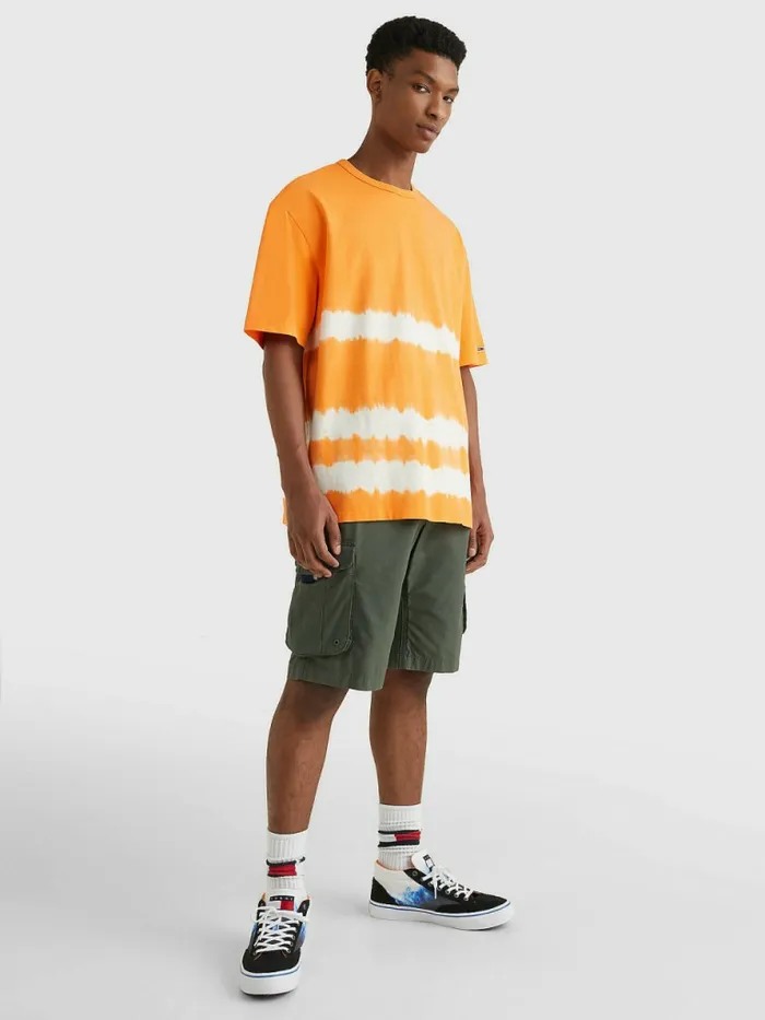 Tommy Hilfiger TieDye Stripe Organic Cotton TShirt Sun Kissed Orange Mens TShirts For Sale