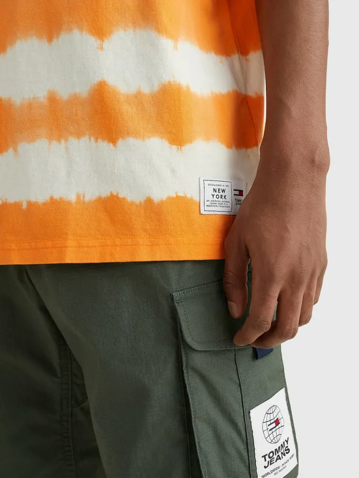 Tommy Hilfiger TieDye Stripe Organic Cotton TShirt Sun Kissed Orange Mens TShirts For Sale
