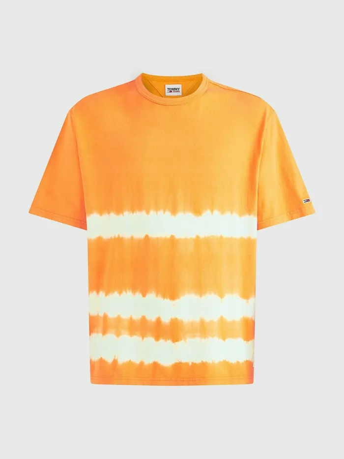 Tommy Hilfiger TieDye Stripe Organic Cotton TShirt Sun Kissed Orange Mens TShirts For Sale