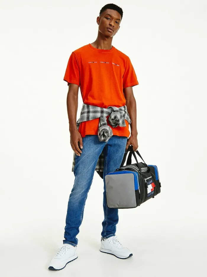 Tommy Hilfiger Tiny Linear Logo TShirt Orange Spice Mens TShirts Casaul