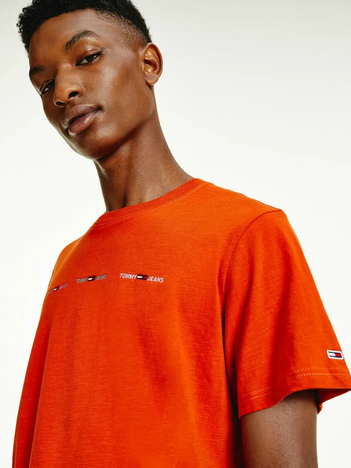 Tommy Hilfiger Tiny Linear Logo TShirt Orange Spice Mens TShirts Casaul