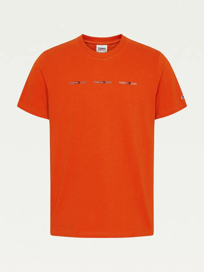 Tommy Hilfiger Tiny Linear Logo TShirt Orange Spice Mens TShirts Casaul