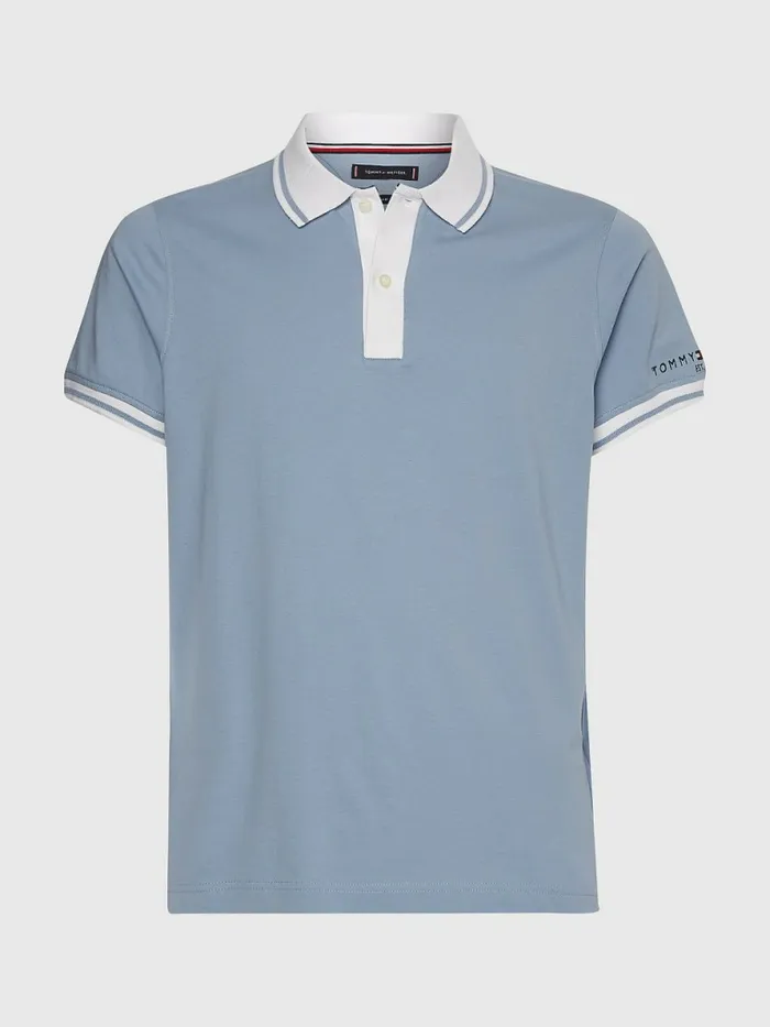 Tommy Hilfiger Tipped Slim Fit Jersey Polo Daybreak Blue Mens Polo Shirts Online