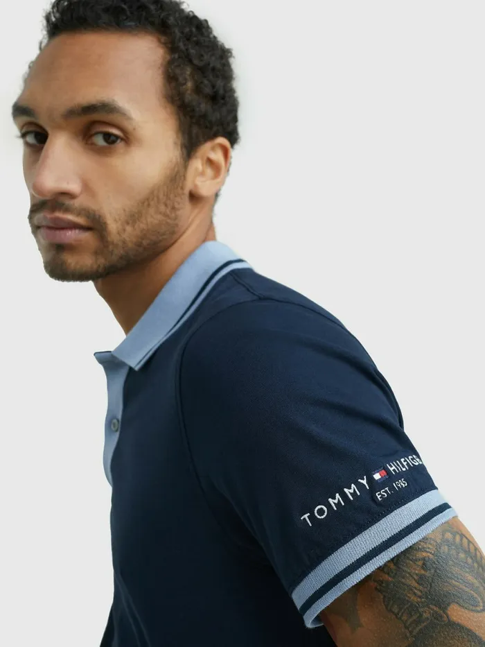 Tommy Hilfiger Tipped Slim Fit Jersey Polo Desert Sky Mens Polo Shirts Gift Ideas