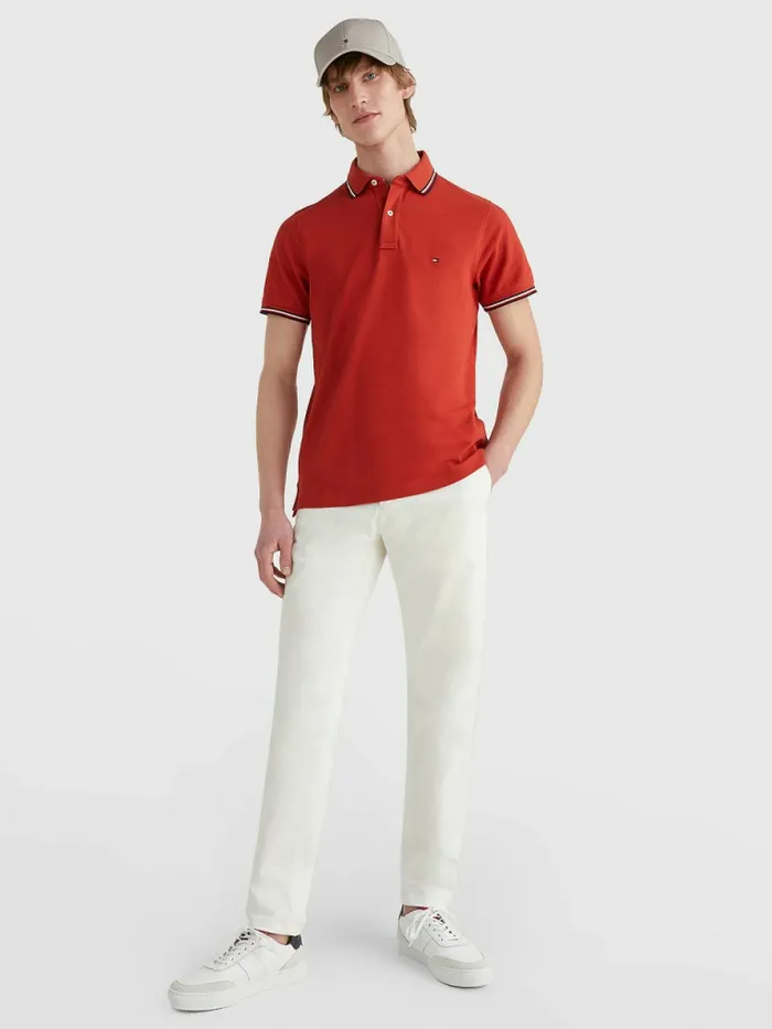 Tommy Hilfiger Tipped Slim Fit Polo Cinnabar Red Mens Polo Shirts On Sale