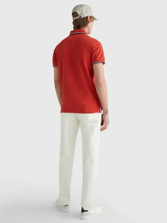 Tommy Hilfiger Tipped Slim Fit Polo Cinnabar Red Mens Polo Shirts On Sale