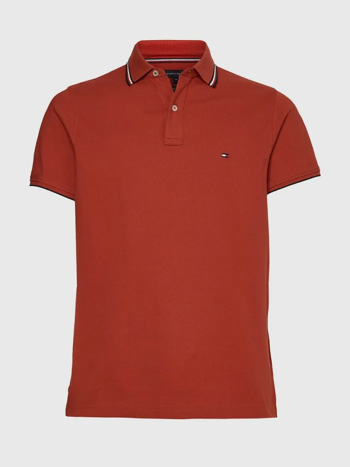 Tommy Hilfiger Tipped Slim Fit Polo Cinnabar Red Mens Polo Shirts On Sale