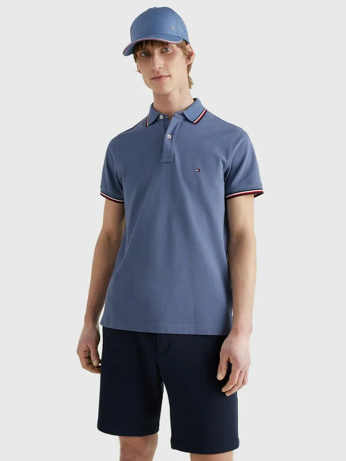 Tommy Hilfiger Tipped Slim Fit Polo Faded Indigo Mens Polo Shirts On Sale