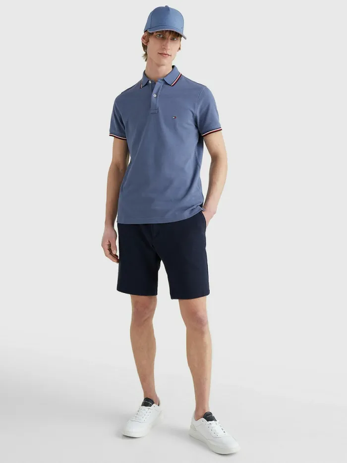 Tommy Hilfiger Tipped Slim Fit Polo Faded Indigo Mens Polo Shirts On Sale