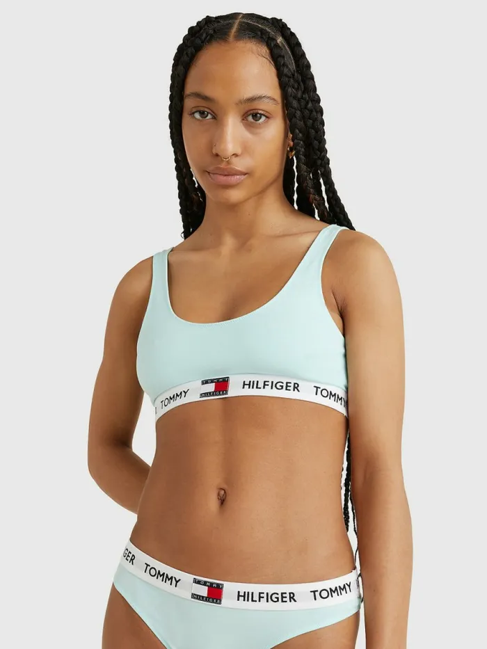 Tommy Hilfiger Tommy 85 Stretch Cotton Logo Bralette Aqua Glow Womens Lingerie Tommy Hilfiger Tommy 85 Stretch Cotton Logo Bralette Aqua Glow Womens Lingerie
