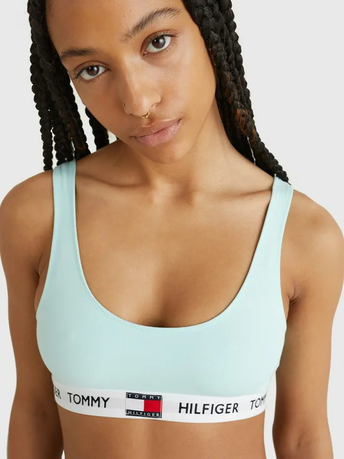 Tommy Hilfiger Tommy 85 Stretch Cotton Logo Bralette Aqua Glow Womens Lingerie
