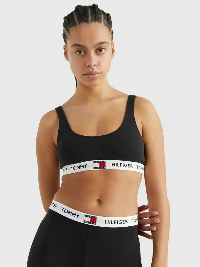 Tommy Hilfiger Tommy 85 Stretch Cotton Logo Bralette Black Womens Lingerie
