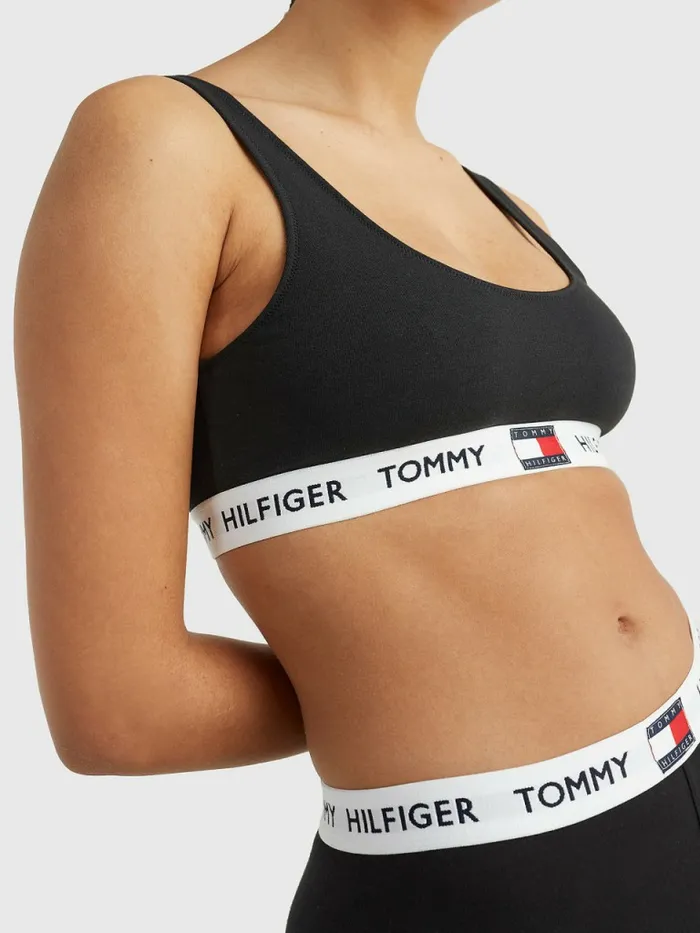 Tommy Hilfiger Tommy 85 Stretch Cotton Logo Bralette Black Womens Lingerie