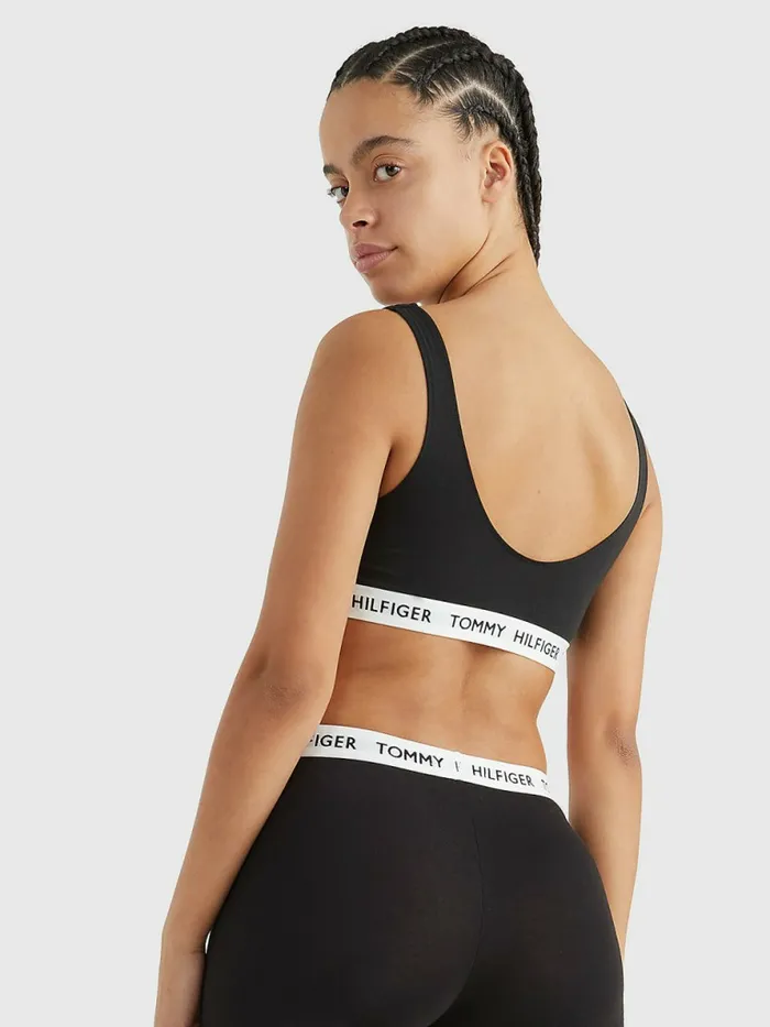 Tommy Hilfiger Tommy 85 Stretch Cotton Logo Bralette Black Womens Lingerie
