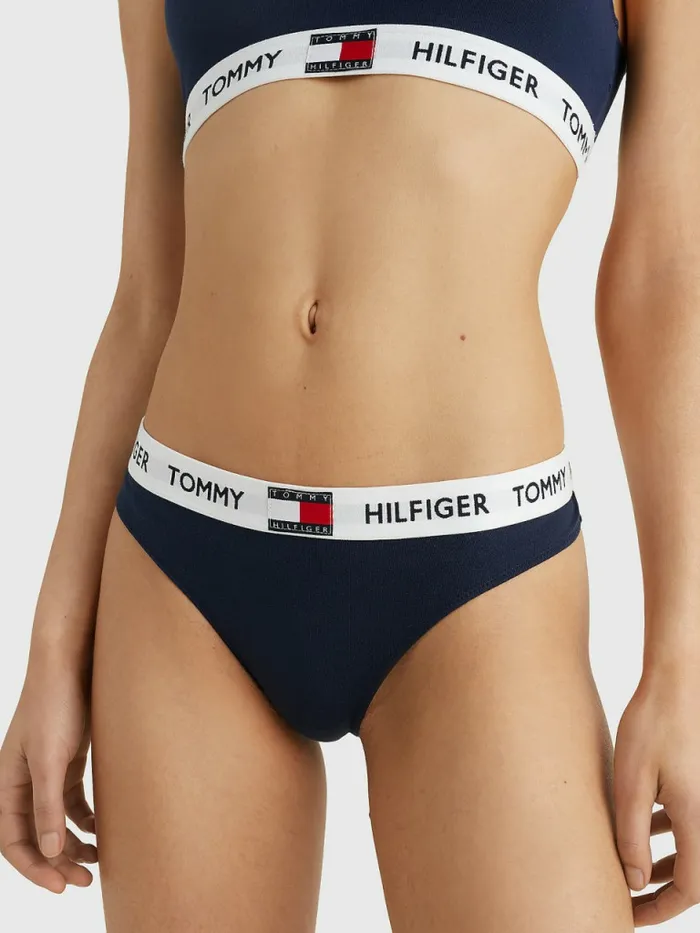 Tommy Hilfiger Tommy 85 Stretch Cotton Logo Thong Navy Blazer Womens Lingerie Tommy Hilfiger Tommy 85 Stretch Cotton Logo Thong Navy Blazer Womens Lingerie