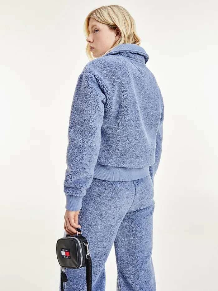 Tommy Hilfiger Tommy Badge Boxy Plush Fleece Sweatshirt Lavender Grey Womens CoOrds
