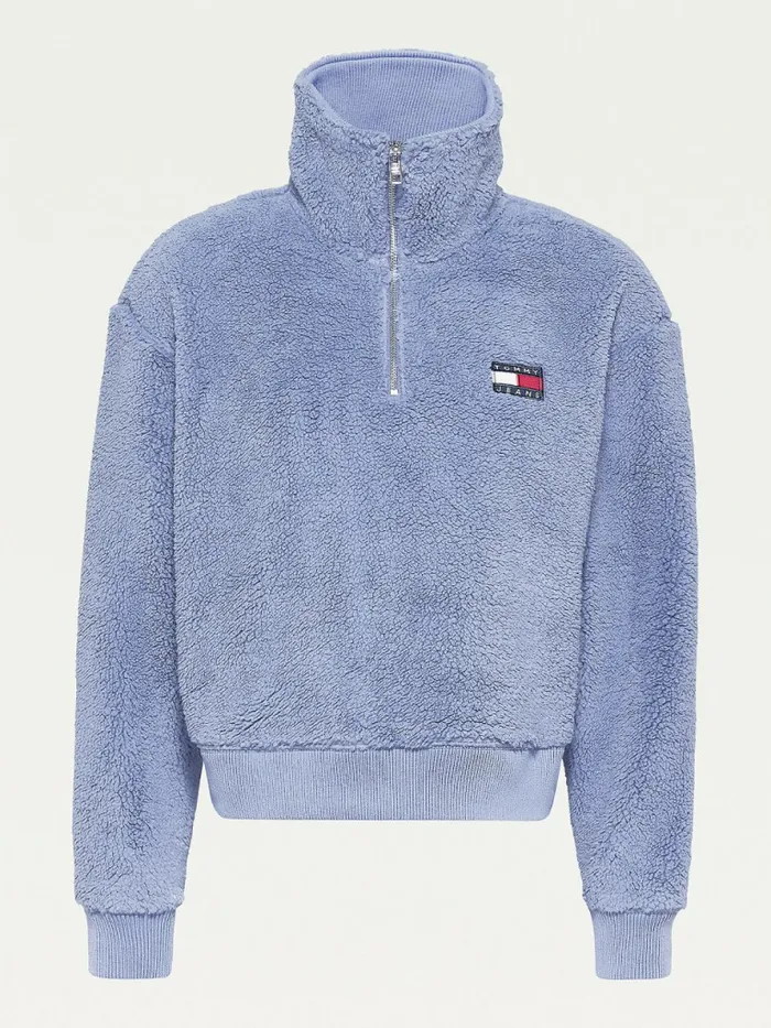 Tommy Hilfiger Tommy Badge Boxy Plush Fleece Sweatshirt Lavender Grey Womens CoOrds