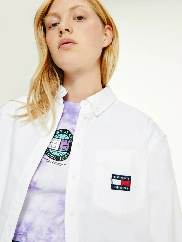 Tommy Hilfiger Tommy Badge Boyfriend Shirt White Womens Shirts and Blouses Fashion