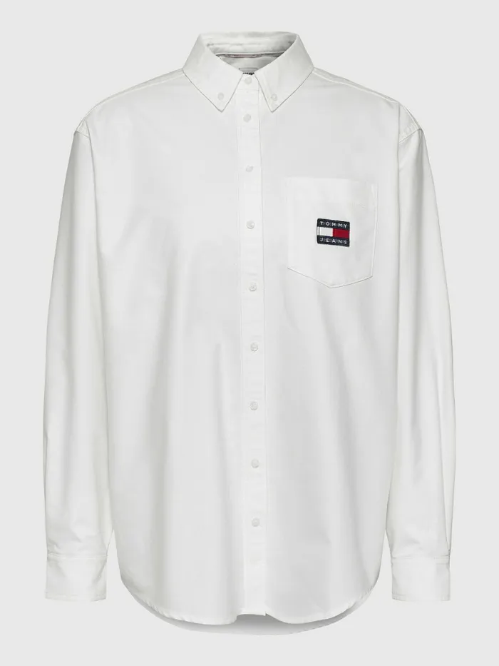 Tommy Hilfiger Tommy Badge Boyfriend Shirt White Womens Shirts and Blouses Fashion