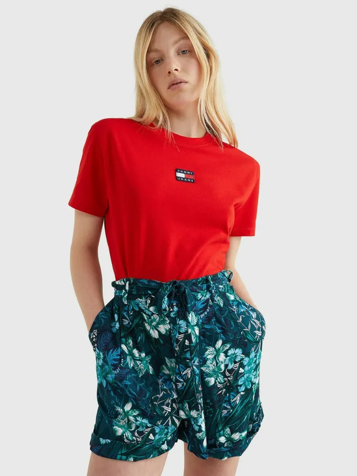 Tommy Hilfiger Tommy Badge Crew Neck TShirt Deep Crimson Womens TShirts Popular