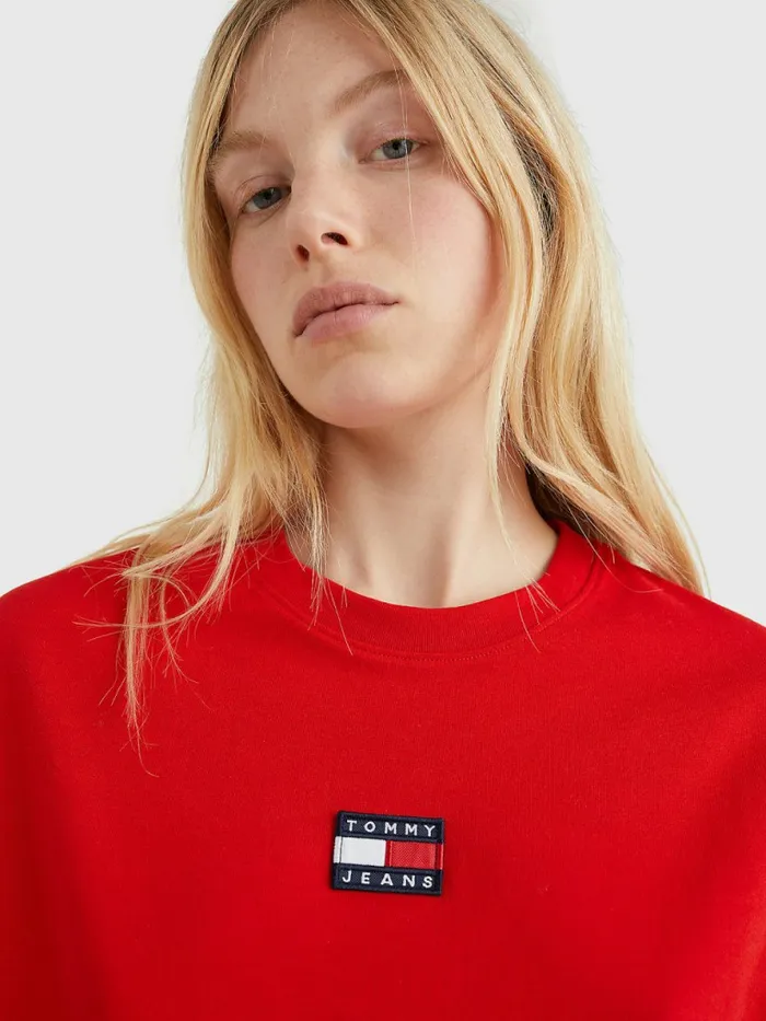 Tommy Hilfiger Tommy Badge Crew Neck TShirt Deep Crimson Womens TShirts Popular