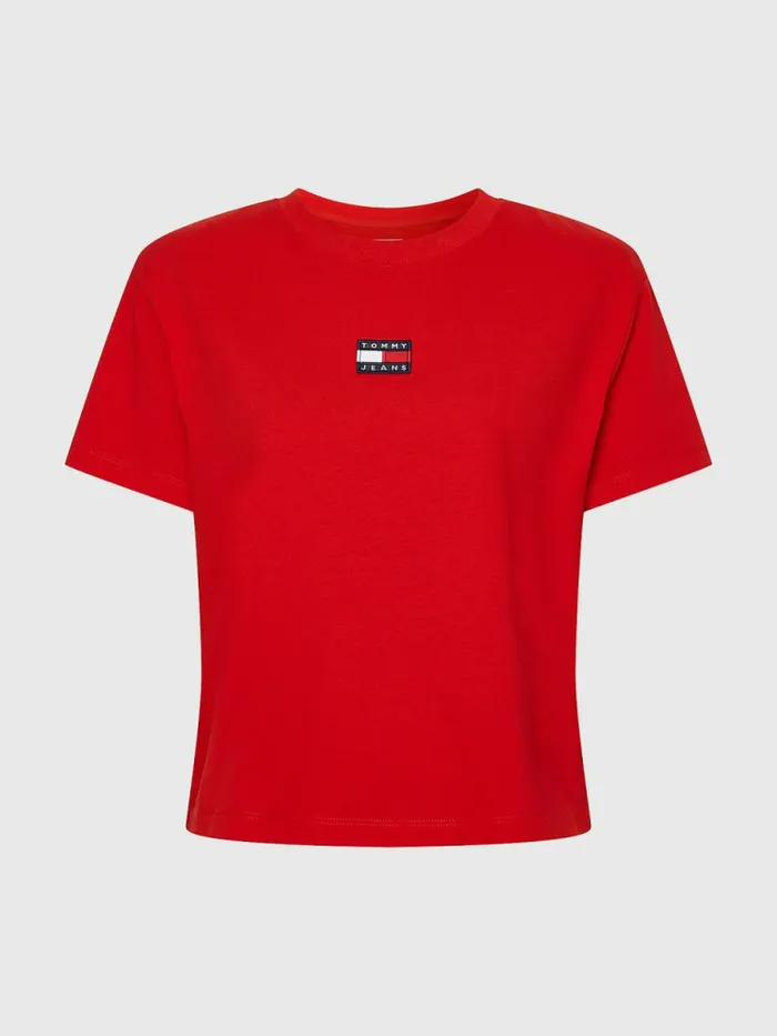 Tommy Hilfiger Tommy Badge Crew Neck TShirt Deep Crimson Womens TShirts Popular