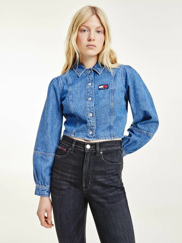 Tommy Hilfiger Tommy Badge Denim Blouse Denim Medium Womens Shirts and Blouses For Sale Tommy Hilfiger Tommy Badge Denim Blouse Denim Medium Womens Shirts and Blouses For Sale
