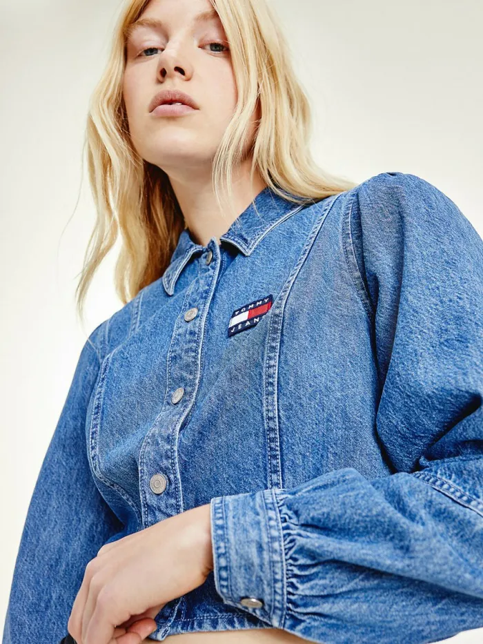 Tommy Hilfiger Tommy Badge Denim Blouse Denim Medium Womens Shirts and Blouses For Sale