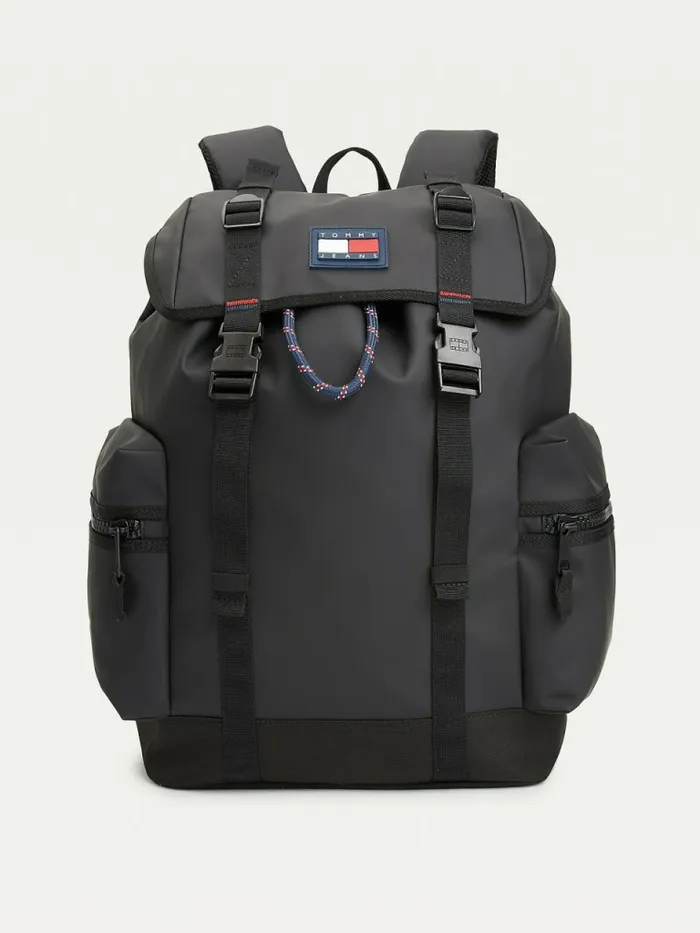 Tommy Hilfiger Tommy Badge Double Clip Backpack Black Mens Bags Sale