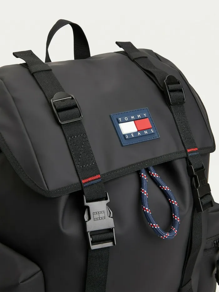 Tommy Hilfiger Tommy Badge Double Clip Backpack Black Mens Bags Sale