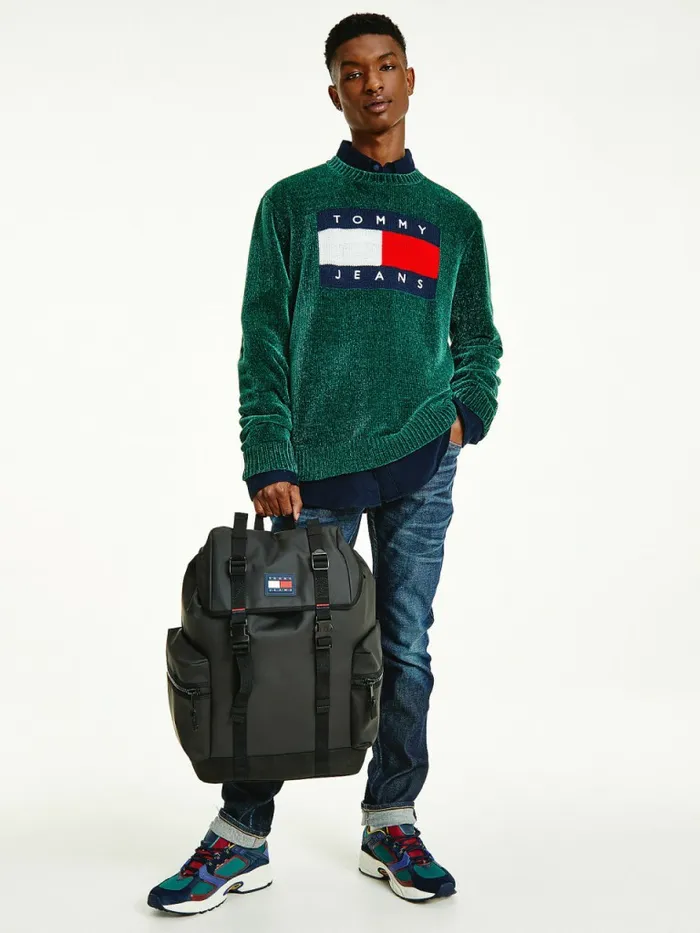 Tommy Hilfiger Tommy Badge Double Clip Backpack Black Mens Bags Sale