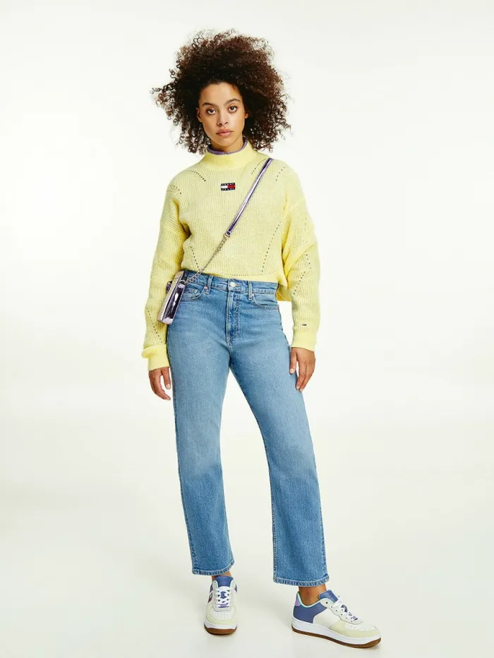 Tommy Hilfiger Tommy Badge Furry HighNeck Jumper Mimosa Yellow Womens Knitwear Near Me Tommy Hilfiger Tommy Badge Furry HighNeck Jumper Mimosa Yellow Womens Knitwear Near Me